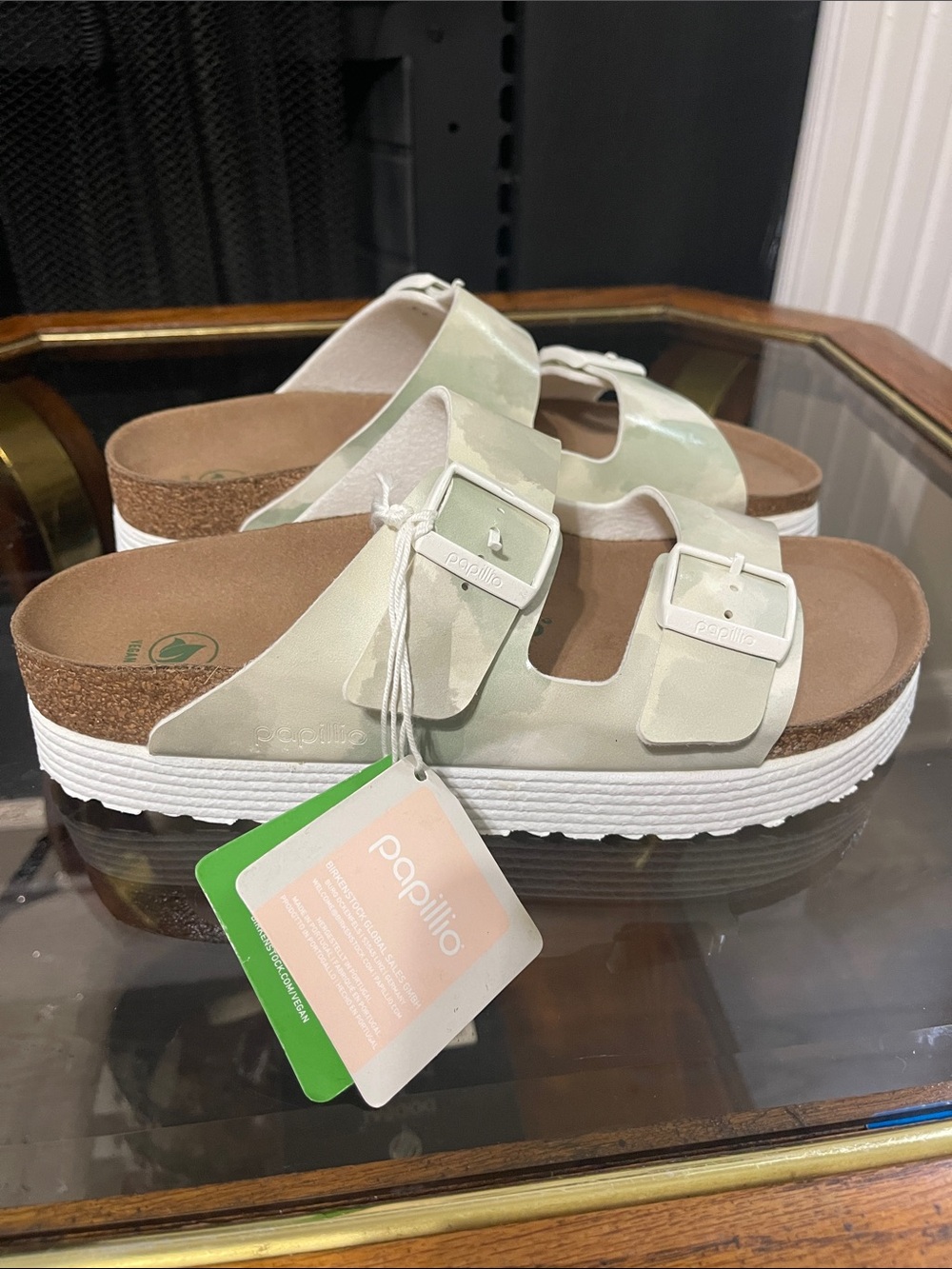 Papillio Two-Strap Slide Sandals in Pale Green